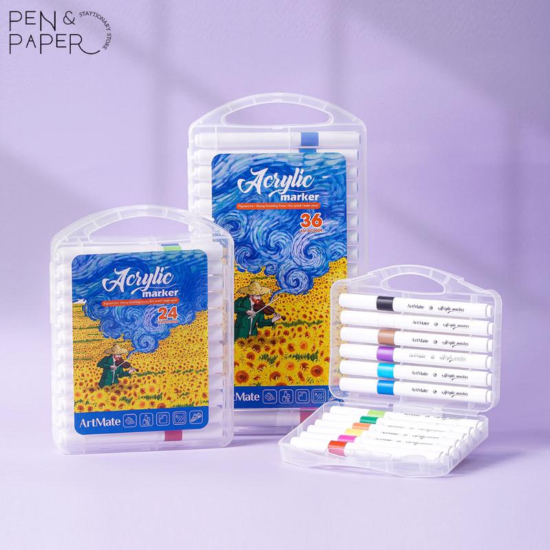  Bộ Màu Acrylic Marker Artmate 12 24 36M Chồng Được Màu Vẽ Trên Nhiều Chất Liệu Không Thấm Giấy Màu Sắc Tươi Sáng AM-AC0007 8 9 