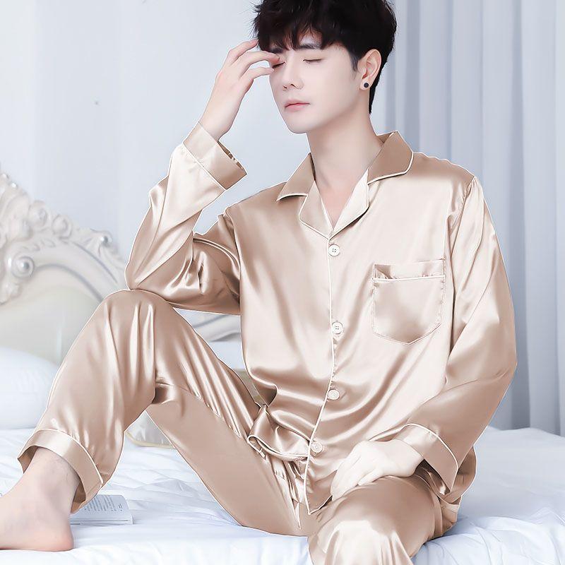 Product Introduction of Bộ Đồ Ngủ Nam, Chất Liệu Lụa Lạnh, Quần Dài Tay Mùa Xuân Và Mùa Thu, Mỏng Và Rộng Rãi, Ngoại Cỡ, Thích Hợp Mặc Nhà, Bộ Đồ Hai Mảnh Mùa Hè 1