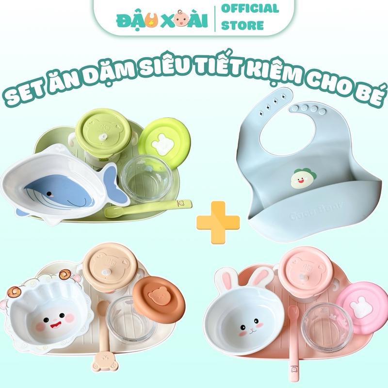 Set ăn dặm siêu tiết kiệm cho bé với bát nhựa lớn đựng cháo cho bé ăn dặm Đậu Xoài shop chen  dam chen  dam chen  dam cữ  ăn Silicone bát  thìa