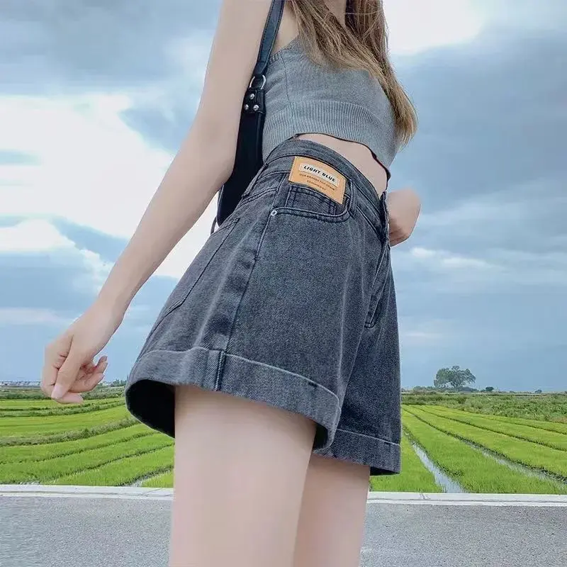 Quần Short Denim, Dành Cho Nữ, Phong Cách Hàn Quốc, Cạp Cao, Dáng Rộng Vừa Vặn, Bó Sát, Ống Rộng, Chữ A, Quần Hot, Xu Hướng Ins, Thích Hợp Cho Mùa Hè, Người Nổi Tiếng Trên Internet Women Jean Pants