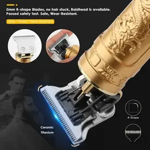 Alat Cukur Rambut Kumis Jenggot Profesional Hair Clipper Vintage Elektrik Mesin Sistem Recharge Motif Naga Tidak Perlu Ganti Baterai Hitam Sisir Cukuran