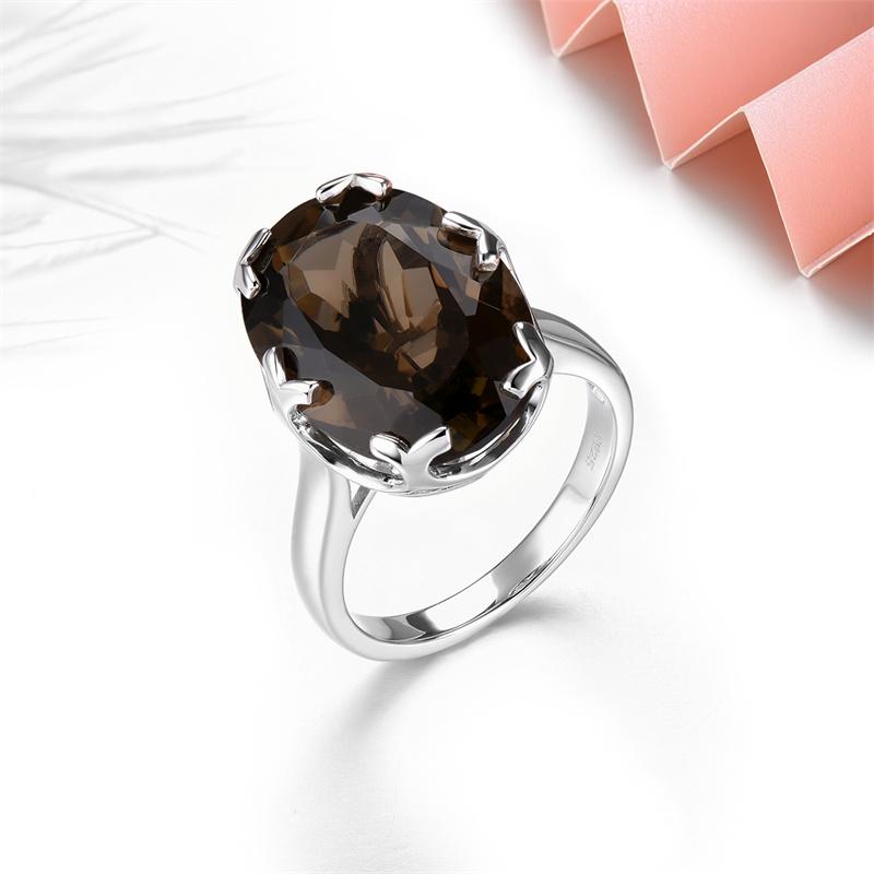 Product Introduction of Natural Smoky Quartz Solid Sterling Silver Women Rings 11 Carats Brown Crystal Classic Simple Style Mother's Day Birthday Gifts US Size 8 2