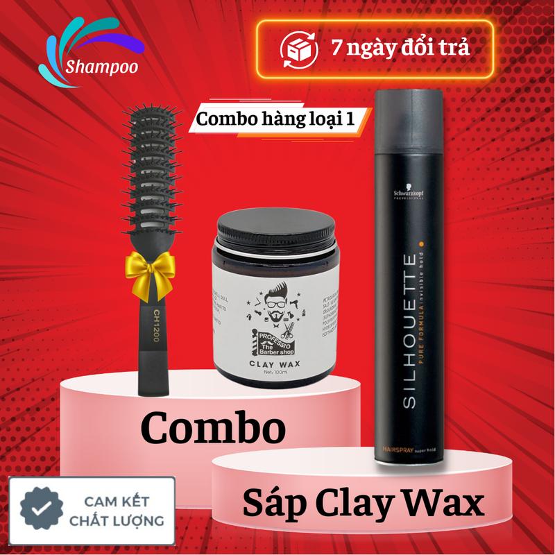Gôm xịt tóc nam tạo kiểu tóc SILHOUETTE giữ nếp - Sáp vuốt tóc Clay Wax tặng lược chaoba Pomade Ép Side