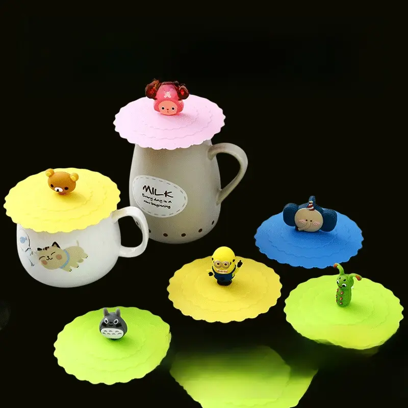 Cartoon Silicone Cup Lid| Creative Dustproof Mug Cover| Cute Round Silicone Lid for Ceramic & Glass Cups