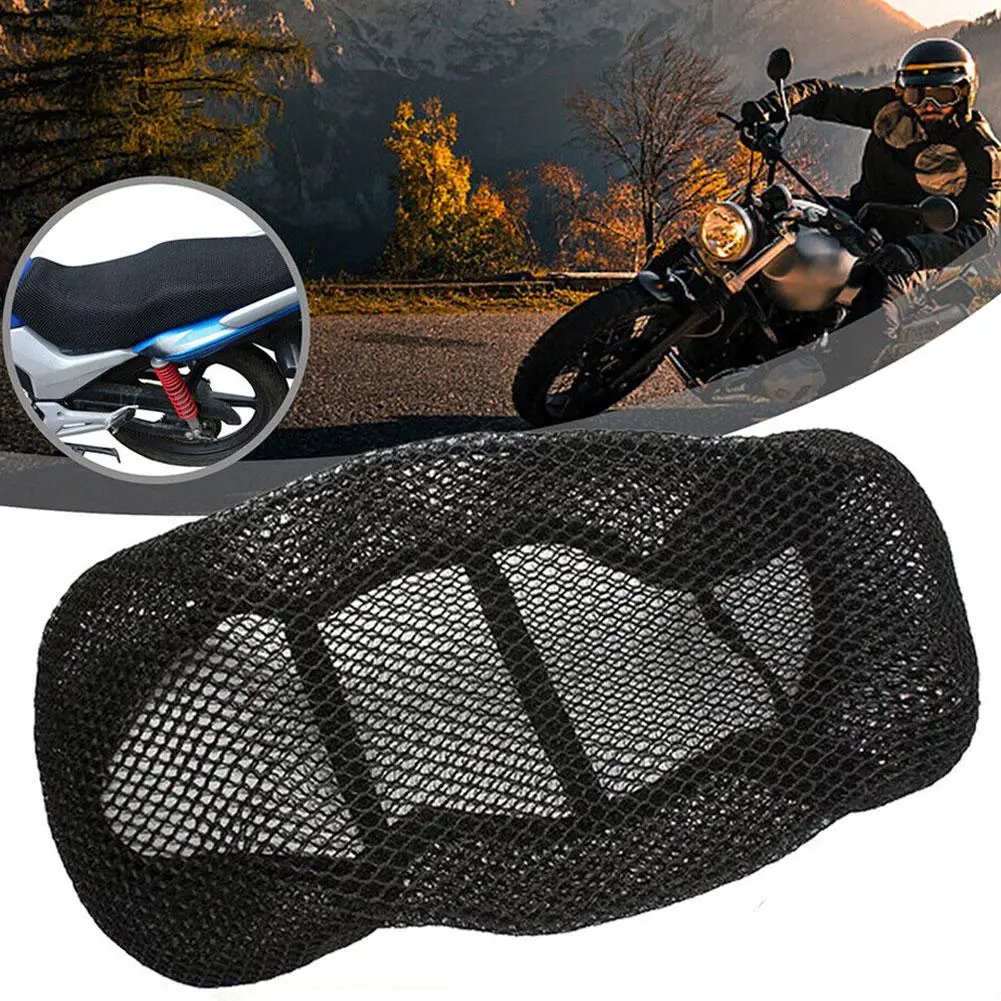 Black Universal Motorcycle 3D Mesh Fabric Anti-Skid Scooter Covers Net Seat Pad Cushion Cover P3X6