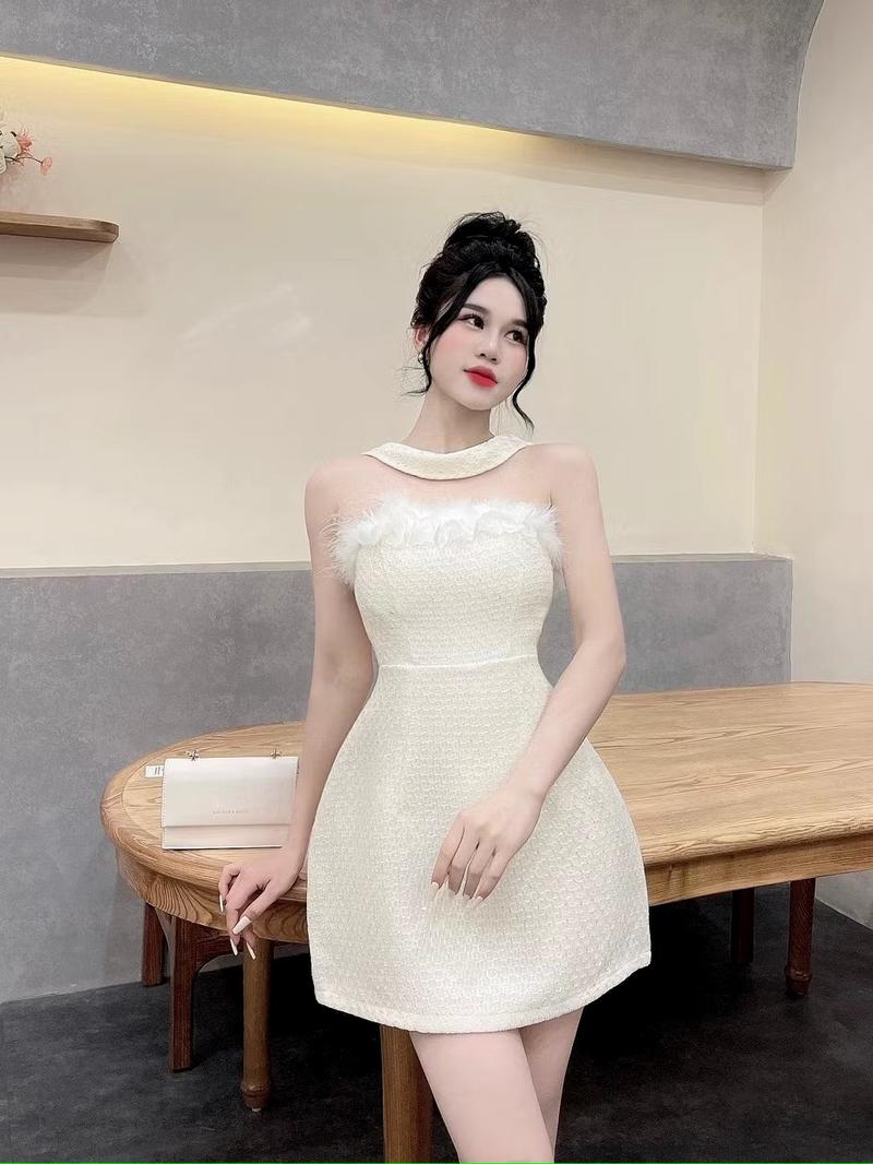 Product Introduction of Đầm đi tiệc chất dạ phối lông vũ siêu sang phom đẹp dưới 55kg kèm ảnh thật 7