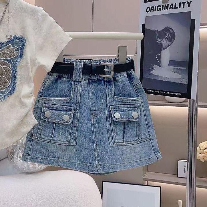 Product Introduction of Bộ Đồ Mùa Hè Cho Bé Gái, Hàng Mới Về 2024, Thời Trang, Chân Váy Denim Áo Phông ngắn Tay Bộ Hai Mảnh, Thích Hợp Cho Trẻ Em 5
