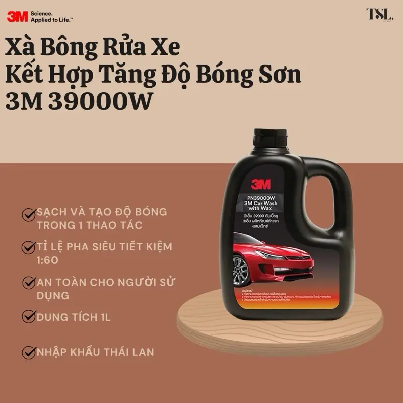 Xà Bông Rửa Xe Đậm Đặc Kết Hợp Tăng Cường Độ Bóng Sơn 3M 2in1 PN39000W Chai 1lit