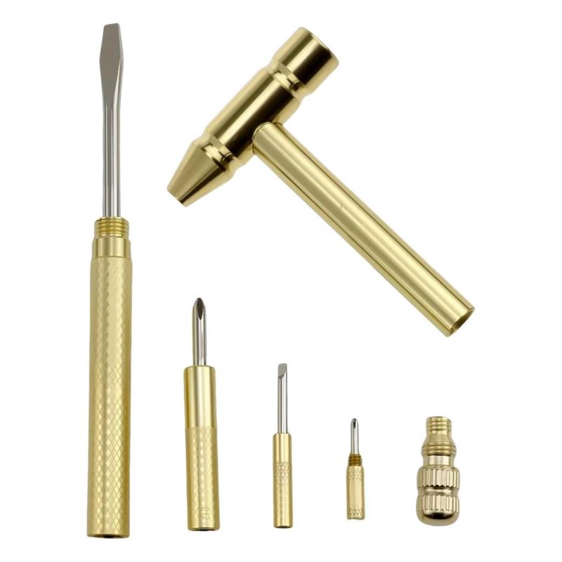 Oneou Lightweight Screwdriver Kit Small Hammer Compact 6-in-1 Brass Hammer Screwdriver Tool Portable Multifunctional Design 3