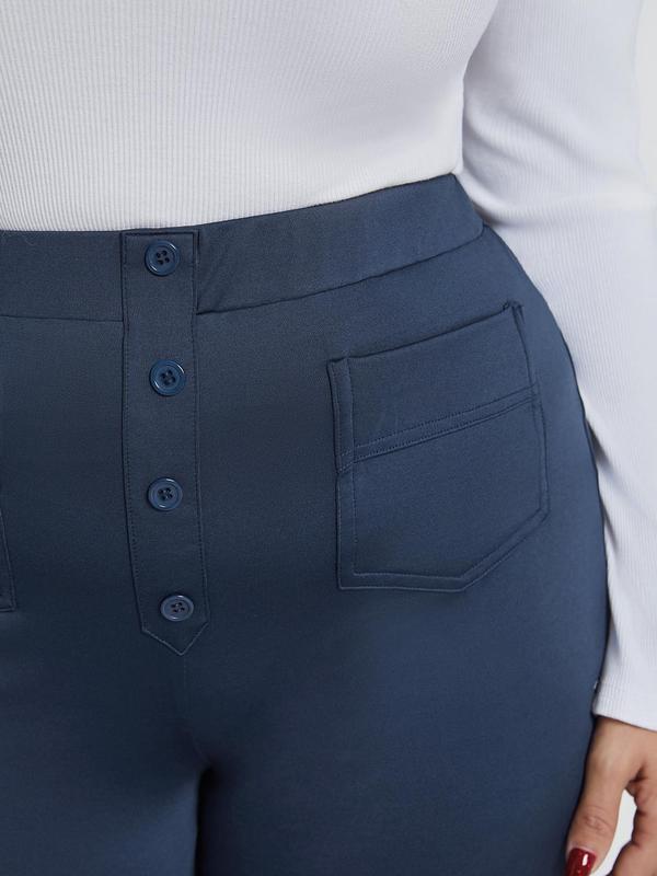 CURVZY Plus Size Solid Pocket Wide Leg Pants, Casual Comfy Trousers for Daily Wear, Women's Bottoms for All Seasons 5