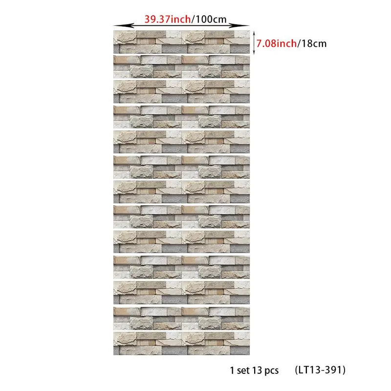 Stone Brick Pattern Stair Sticker, 6 Counts/13pcs/set Self Adhesive Stair Sticker, Decorative Sticker for Home Kitchen Bathroom 1