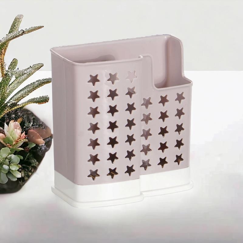 Ống Đựng Đũa 2 Ngăn Hình Sao, Ống Để Thìa  Muỗng Dao Nhà Bếp Để Bàn Có Khay Hứng Nước Nhựa Việt Nhật Cao Cấp (2772)