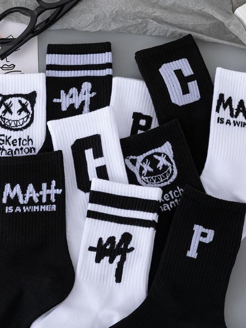 Product Introduction of Men's 10 Pairs Cartoon & Letter Print Crew Socks, Casual Moisture Wicking Mid-calf Socks, Soft Comfy Breathable Socks for All Seasons Daily Wear 8