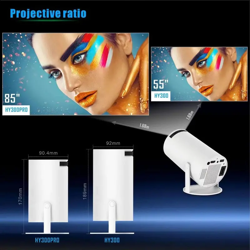 【Việt Nam】Máy chiếu HY300 4K Android 11 WiFi6 Double 260Si Allwinner BT5.0 1080P 1280*720p rạp chiếu phim ngoài trời gia Projector 7