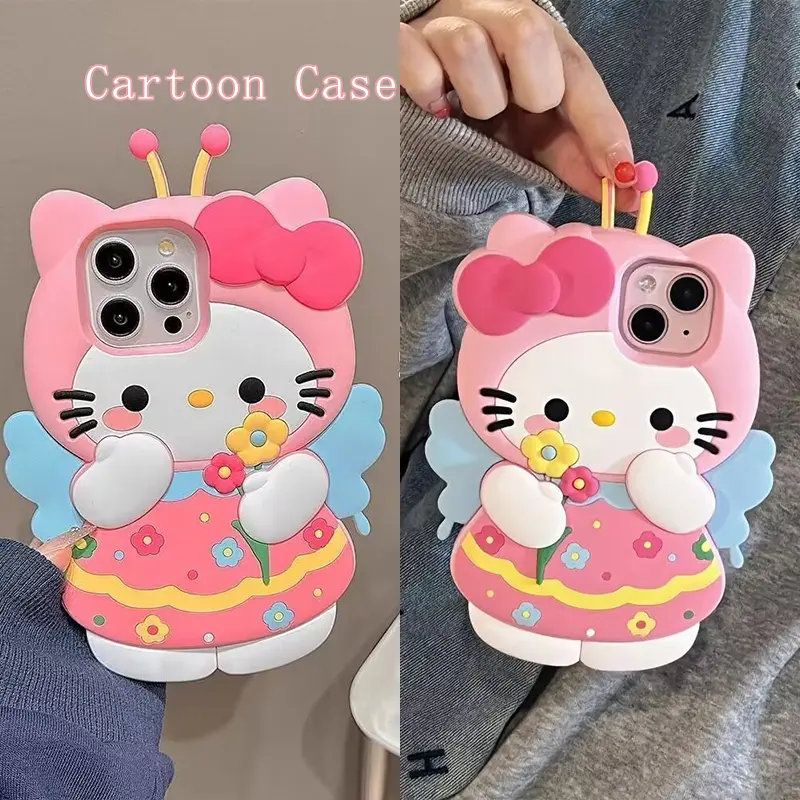 Casing For OPPO Reno12 Reno11 Reno10 5G Reno 12 12Pro 11 11Pro 10 10Pro 9 9Pro 8 Phone Case Soft TPU 3D Cartoon Cute Hello Kitty Bee Anti-fall Silicone Protective Cover