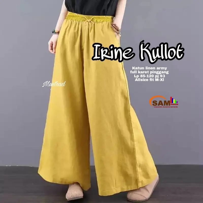 Celana Wanita Kulot Irene Katun Linen Rami Premium LP 85-120 Panjang Casual - Hitam - Motif celanakulot 7