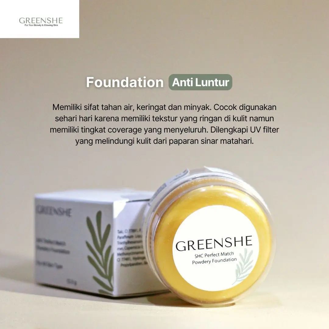 Bedak Glowing Tahan 24 Jam - Greenshe SHC Powdery Foundation Mencerahkan Wajah Terlaris!!!