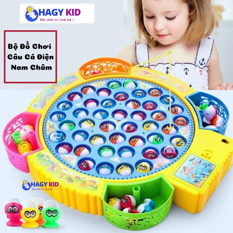 Bộ Đồ Chơi Câu Cá Điện Nam Châm Cho Bé Hagykid Bộ 24 Con Cá Tặng Kèm 4 Cần Câu