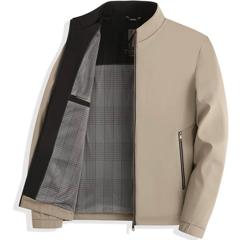 Áo khoác gió nam trung niên bền đẹp cổ tàu có túi kéo khóa ít nhăn giữ áo luôn phẳng đẹp Menswear Jacket Kaki