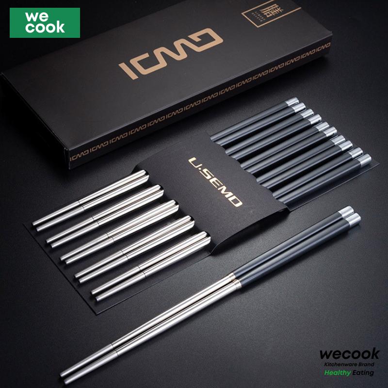 Set 10 đôi đũa Inox 304 không gỉ kháng khuẩn chống trơn chịu nhiệt cao cấp WECOOK (BA18)