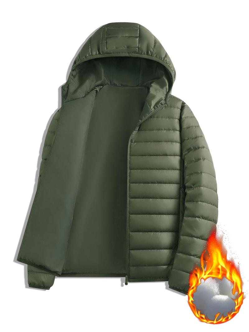 Product Introduction of Men's Solid Zip Up Thermal Lined Hooded Jacket, Regular Fit Casual Long Sleeve Pocket  Outerwear for Fall & Winter, Men's Clothes for Daily Wear 4