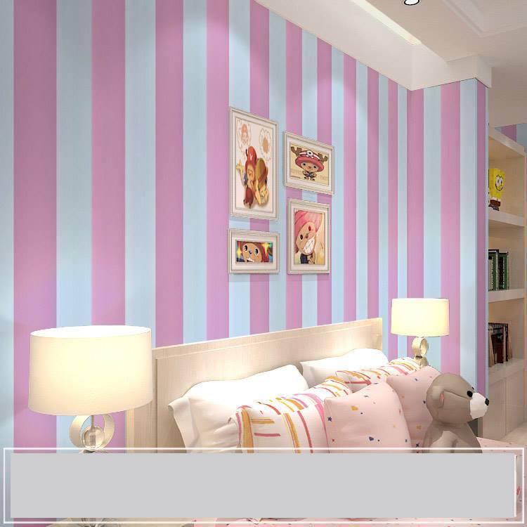  Cuộn 10m giấy dán tường Sọc trắng hồng có keo sẵn Royal FF 