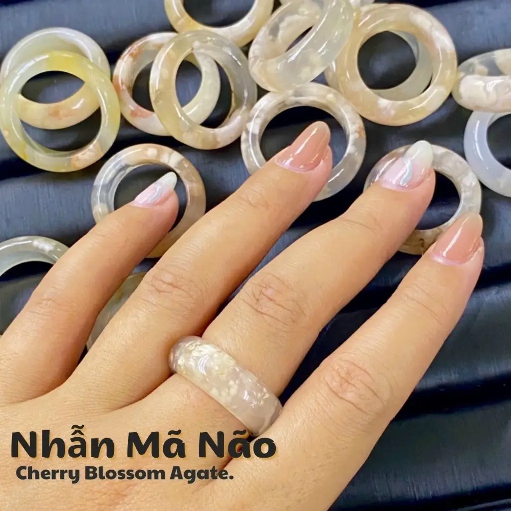 Nhẫn đ.á m.ã não hoa đào đẹp (16-17mm)-AnhGemmie