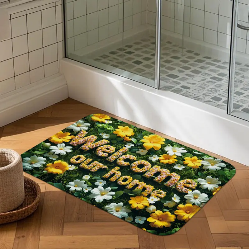 Flower Pattern Bath Mat, 1 Count Non-slip Bath Rug, Washable Bath Mat for Home Bathroom Kitchen Doorways Decor 6