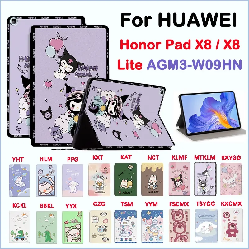 Sarung Corak Kartun, Reka Bentuk Comel, Untuk Huawei Honor Pad X8 10.1 inci dan X8 Lite 9.7 inci, AGM3-W09HN, Diperbuat daripada Kulit Berkualiti Tinggi, Kalis Peluh, Tidak licin, Sarung Tablet