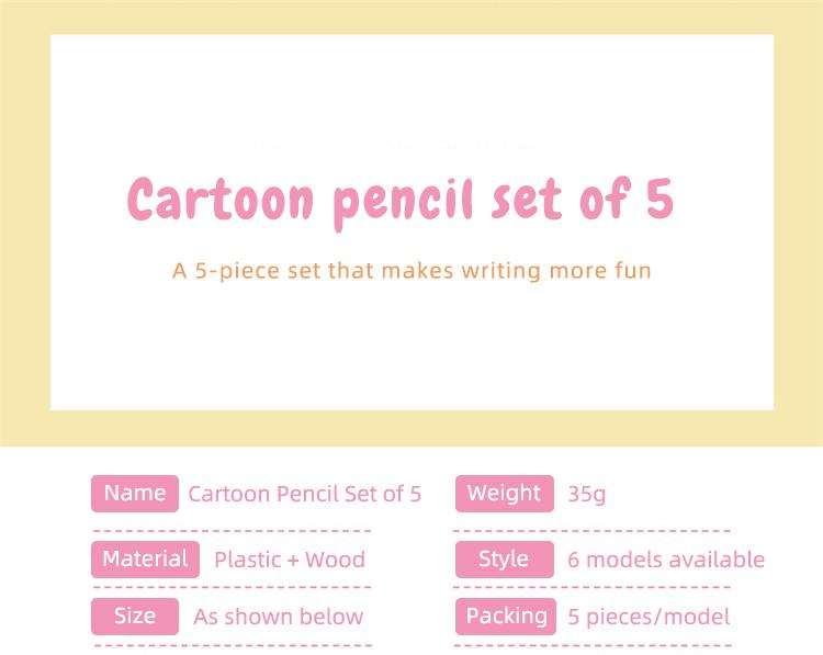 Product Introduction of 5Pcs/Pack Cute Cartoon Pencil Set with Ruler Eraser Sharpener School Students Stationery Supplies 3