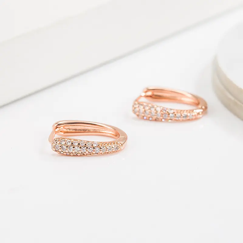 Luxe & Luster Jewelry Khuyên Tai Tròn Zircon, Vàng Hồng, Trang Sức Đồng Thau, Trang Sức Nữ, Thiết Kế Độc Đáo Cao Cấp, Tinh Tế, Thanh Lịch, Dễ Phối Đồ, Phong Cách Hàn Quốc 1