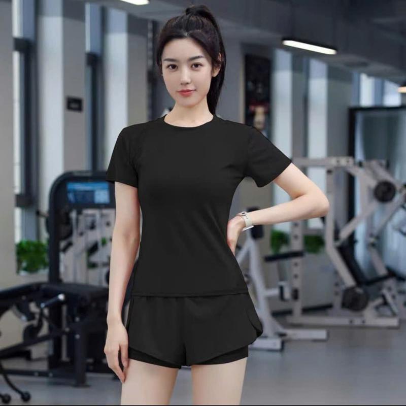 Bộ đồ tập gym yoga aerobic chạy bộ cầu lông pickle ball nữ quần đùi áo dài kín bụng chất vải co giãn 4 chiều Sport Siêu ôm và tôn dáng