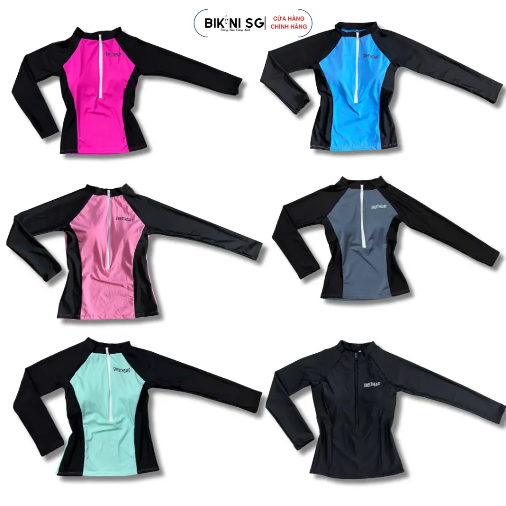 Áo bơi nữ dây kéo tay dài Bikini SG áo bơi màu trơn chống nắng bảo vệ cơ thể khi đi bơi du lịch biển