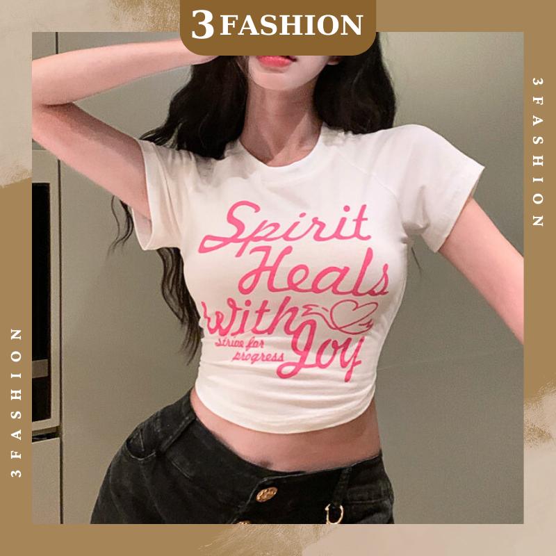 Áo nữ croptop ôm body, áo crotop bigsize, áo babe tee bigsize in chữ vải thun co giãn đẹp mềm mát - 3FASHION A58 Women Cổ Tròn