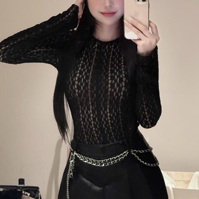 NGOCBICH - ÁO REN HOA BODY DÀI TAY xuyên thấu cổ tròn nữ 01