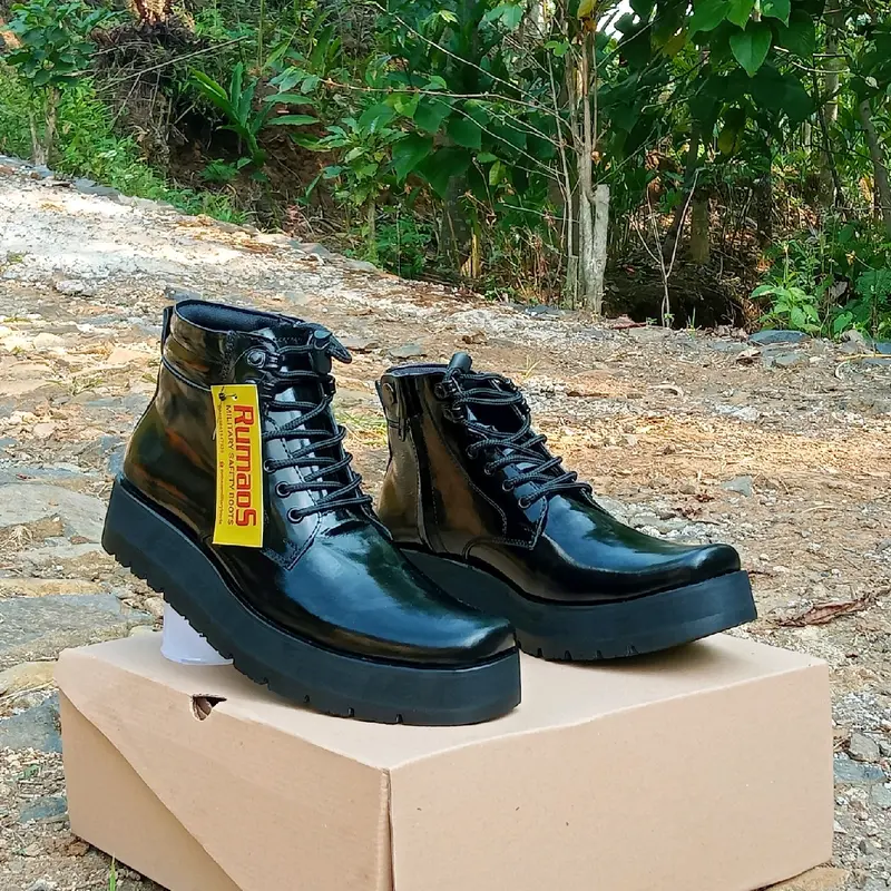 terbaru-sepatu dinas/PDH SOL TEBAL 4-5 CM tali kulit sapi asli Hitam 3