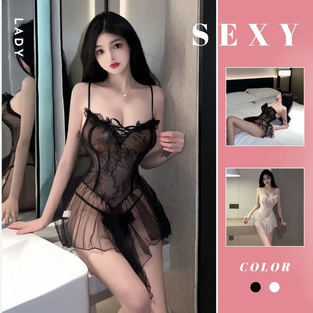 DN42 - Váy ngủ ren xuyên thấu gợi cảm, Đầm ngủ nữ 2 dây ren sexy quyến rũ