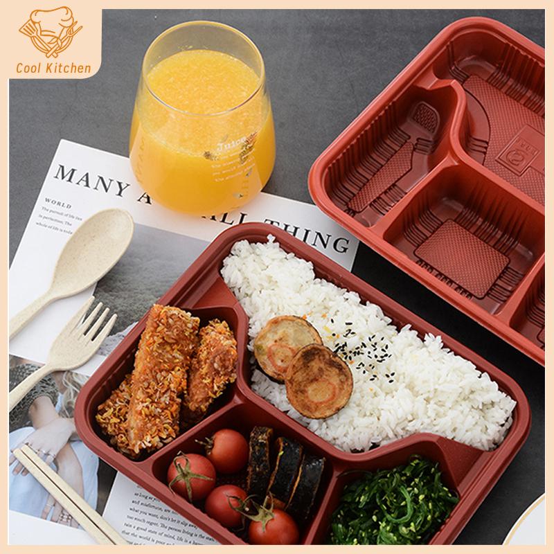 Product Introduction of Red Bento Box Lunch Box with Thick Lid - 1/2/3/4/5 Division Disposable Plastic Tableware for Kitchen and Restaurant 13