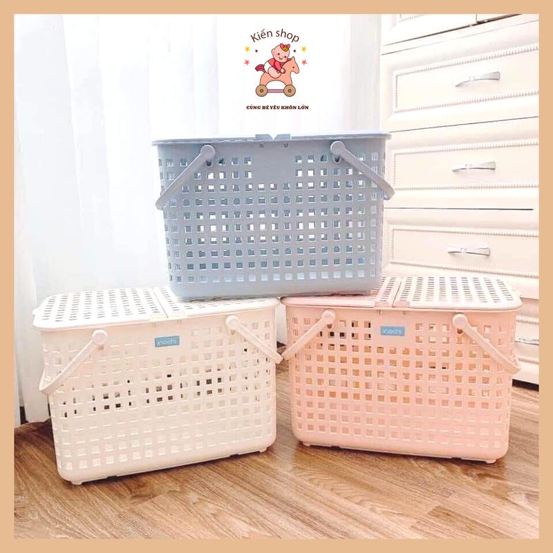 SIZE ĐẠI Làn đi sinh Có Nắp - Giỏ xách quai giữa Hokori Việt Nhật Giỏ đựng đồ quần áo mẹ và bé nhựa cao cấp Rổ