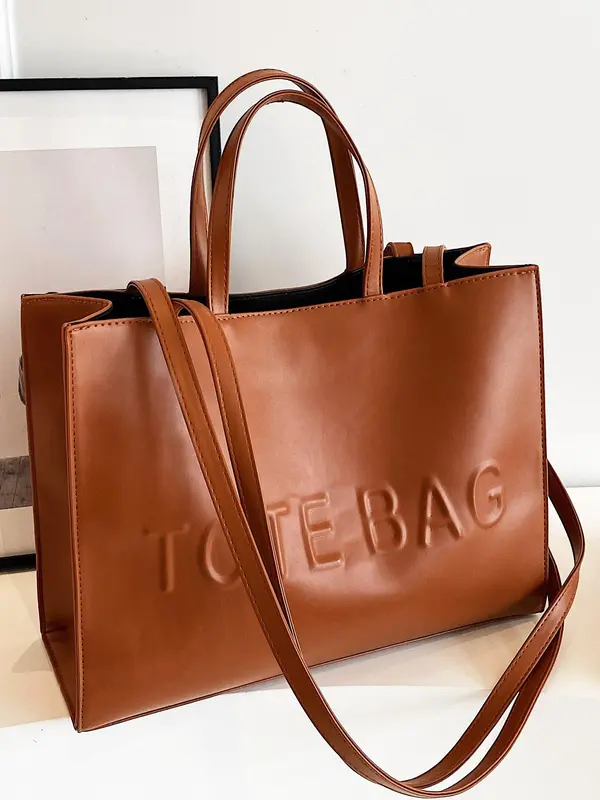 Women's Solid Color Tote Bag, Fashionable Large Capacity Shoulder Bag for Work & Daily Used, Casual Trendy Versatile High-quality Daily Commuting Bag 4