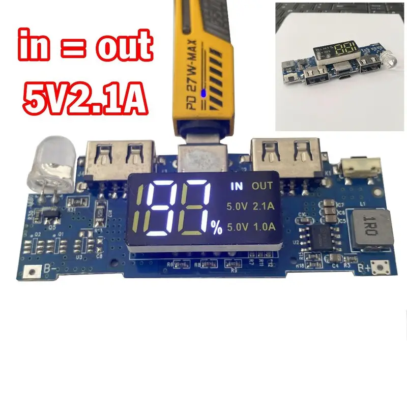 Mạch sạc dự phòng màn LED 5V2.1A 2 cổng mới 0