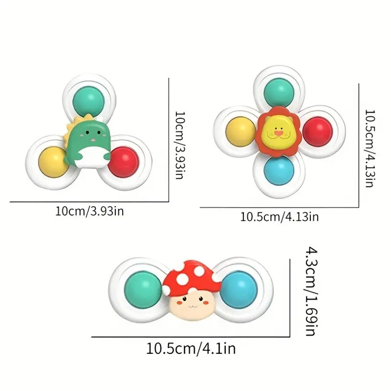 Cartoon Animal Design Suction Cup Spinner Toy, 3 Counts/set Rotating Top Toy, Best Gift Toy 1