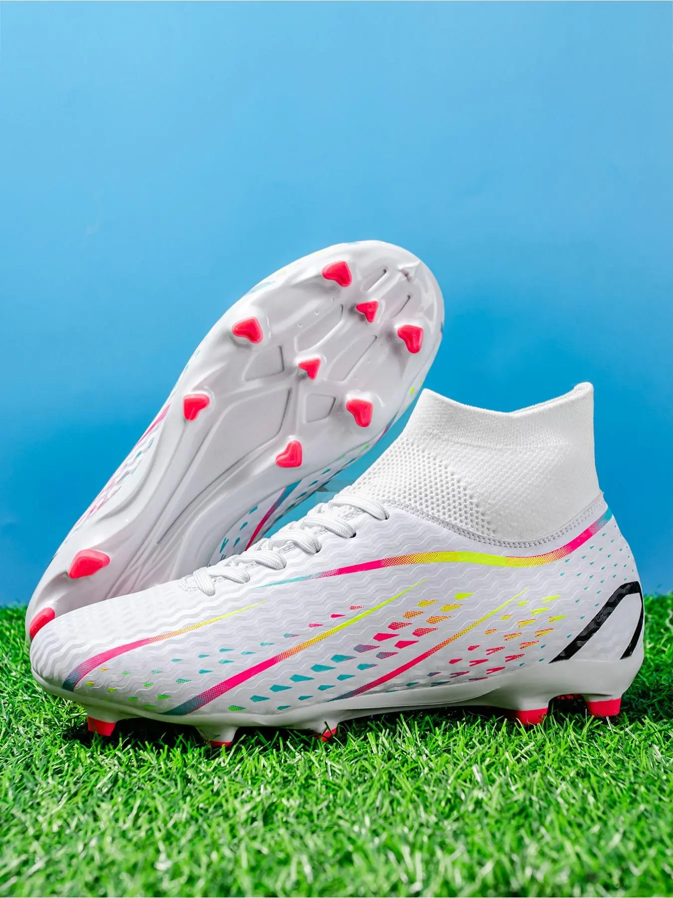 Men's All Over Print Lace Up Sports Soccer Shoes, Comfortable Breathable Sports Football Shoes, Professional Sports Football Cleats for Training & Competition