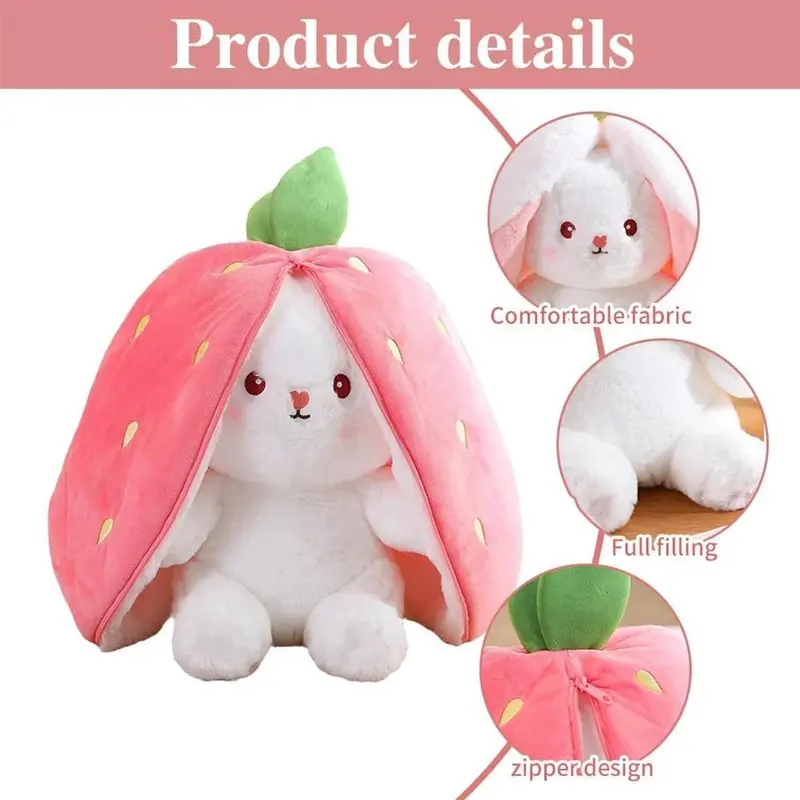 Strawberry & Carrot Design Plush Toy, 1 Count Cute Rabbit Plush Toy, Soft & Comfy Plush Toy for Kids & Adults, Birthday Gift 4