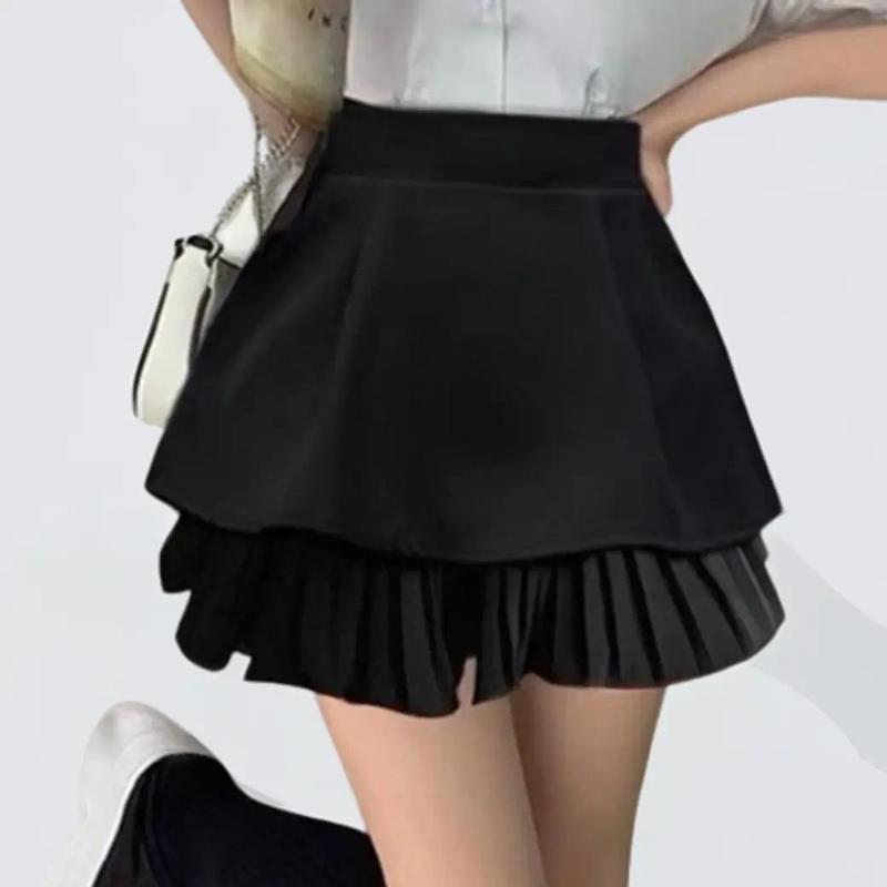 Chân váy nữ tầng dập ly kèm quần bên trong. dáng xoè thời trang Màu Đen Women Nhung Kem