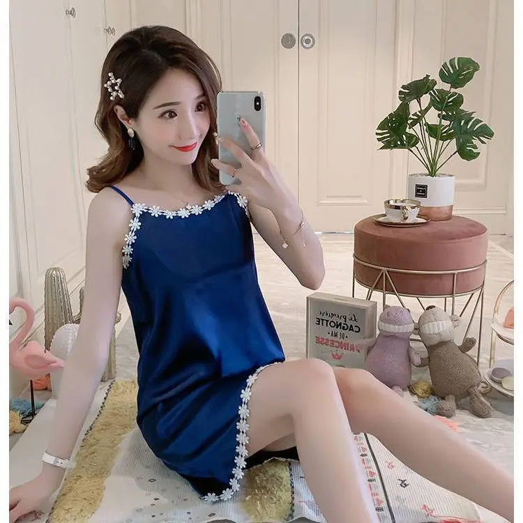 Váy Ngủ Lụa Lạnh Hai Dây Gợi Cảm, Bộ Sưu Tập 2024, Thích Hợp Cho Phụ Nữ Trẻ Và Nam Giới Nhỏ Dáng Ôm, Đồ Ngủ, Thích Hợp Cho Nhóm Cỡ Nhỏ, Đồ Mặc Nhà, Cỡ Nhỏ S Nhung Dress 5