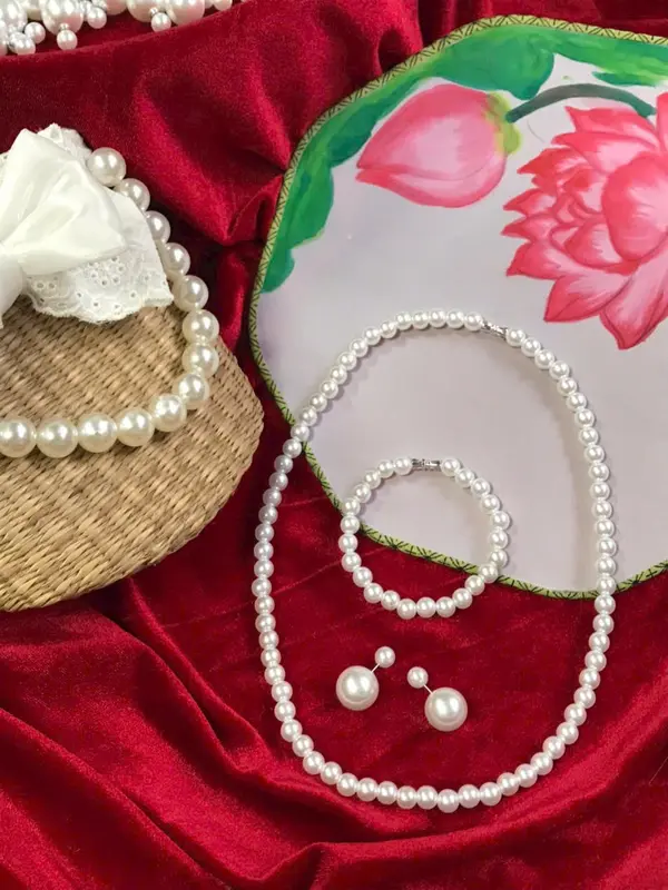 Bộ 3 chi tiết vòng cổ, vòng tay, hoa tai ngọc trai (TÁCH LẺ) 0