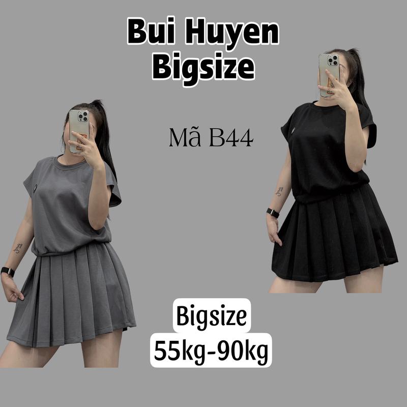 B44-Set Áo Croptop Tay Hến Bo Gấu Kèm Chân Váy Xếp Ly Bigsize 55-90kg