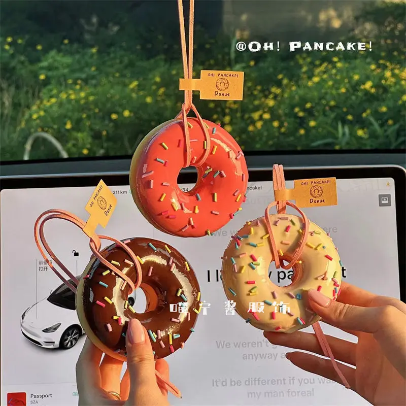 Donut Car Hanging Ornament Ins Style Car Interior Decoration Rearview Mirror Decoration Gift for Girls Creative Cute