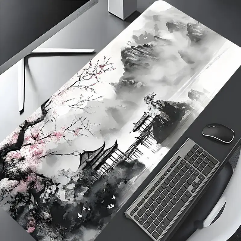 Cherry Blossom Watercolor Pattern Mouse Pad, Rectangle Gaming Mouse Pad, Non-slip Rubber Pad, Desktop Decoration Protection Pad for Home Office
